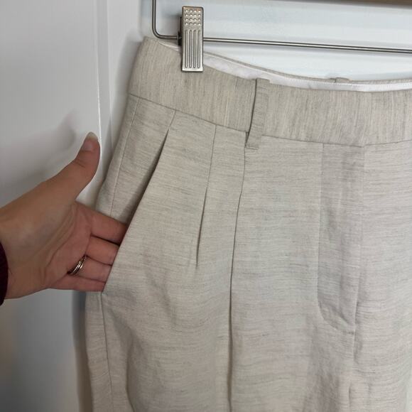 Aritzia The Effortless Pant Cropped Trousers Cruise Linen Natural Ecru Size 6 - Picture 3 of 6